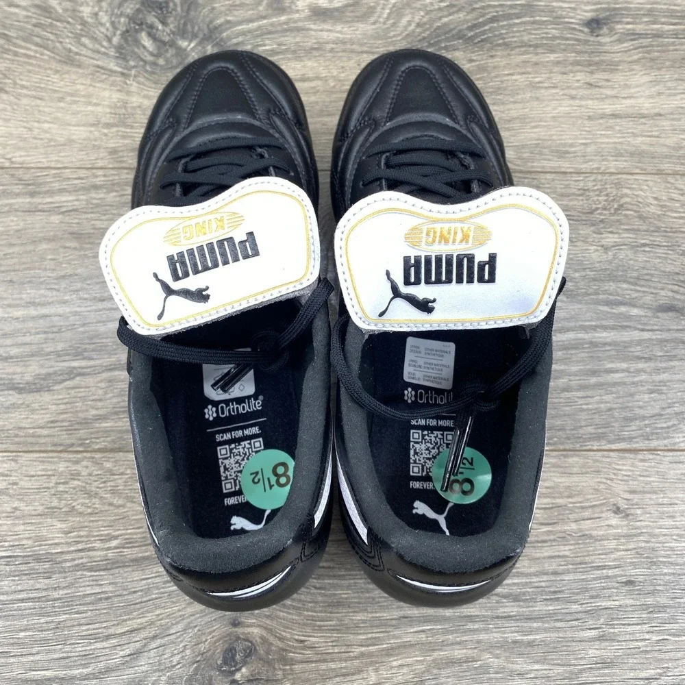 Puma King Soccer Cleats Mens 8.5 Black White Fold Over Tongue 107254-01